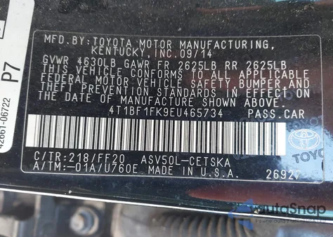 2014 Toyota Camry Se z USA, uszkodzony, nr VIN 4T1BF1FK9EU465734
